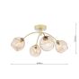 Izzy 4 Light Semi-Flush Matt Gold With Organic Amber Glass