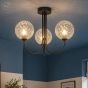 Jared 3 Light Semi Flush Matt Black With Clear Hammered Glass