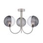 Jared 3 Light Semi-Flush Satin Nickel With Smoked/Clear Ribbed Glass