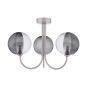 Jared 3 Light Semi-Flush Satin Nickel With Smoked/Clear Ribbed Glass