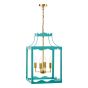 Jinele 4 Light Lantern Satin Eau De Nil Blue and Natural Brass