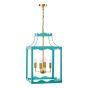 Jinele 4 Light Lantern Satin Eau De Nil Blue and Natural Brass