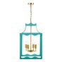 Jinele 4 Light Lantern Satin Eau De Nil Blue and Natural Brass