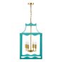 Jinele 4 Light Lantern Satin Eau De Nil Blue and Natural Brass