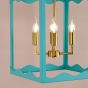 Jinele 4 Light Lantern Satin Eau De Nil Blue and Natural Brass