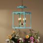 Jinele 4 Light Lantern Satin Eau De Nil Blue and Natural Brass
