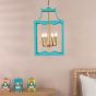 Jinele 4 Light Lantern Satin Eau De Nil Blue and Natural Brass