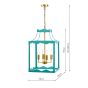 Jinele 4 Light Lantern Satin Eau De Nil Blue and Natural Brass