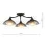 Kadience 3 Light Semi-Flush Satin Black and Smoked Glass
