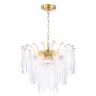 Kimmia 6 Light Pendant Natural Brass and Textured Glass