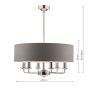 Laura Ashley Sorrento 6 Light Shadelier Polished Nickel and Grey With Shade