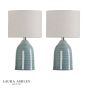 Laura Ashley Penny Twin Pack Table Lamp Blue Ceramic and Polished Chrome With Shade