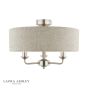 Laura Ashley Sorrento 3 Light Semi-Flush Satin Nickel and Natural With Shade