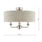 Laura Ashley Sorrento 3 Light Semi-Flush Satin Nickel and Natural With Shade