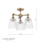 Laura Ashley Callaghan 3 Light Semi-Flush Matt Antique Brass and Ribbed Glass