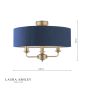 Laura Ashley Sorrento 3 Light Semi-Flush Matt Antique Brass With Blue Shade