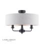 Laura Ashley Sorrento 3 Light Semi-Flush Matt Black With Natural Shade