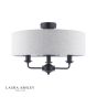 Laura Ashley Sorrento 3 Light Semi-Flush Matt Black With Natural Shade