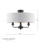 Laura Ashley Sorrento 3 Light Semi-Flush Matt Black With Natural Shade