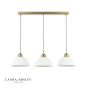 Laura Ashley Durford 3 Light Bar Pendant Matt Antique Brass and White Ceramic