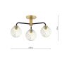 Lainey 3 Light Semi-Flush Matt Black and Antique Brass With Twisted Glass