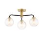 Lainey 3 Light Semi-Flush Matt Black and Antique Brass With Twisted Amber Glass