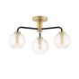 Lainey 3 Light Semi-Flush Matt Black and Antique Brass With Twisted Amber Glass