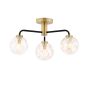 Lainey 3 Light Semi-Flush Matt Black and Antique Brass With Closed Organic Amber Glass