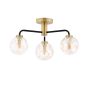 Lainey 3 Light Semi-Flush Matt Black and Antique Brass With Closed Organic Amber Glass