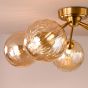 Liora 5 Light Semi-Flush Antique Gold and Amber Ribbed Glass