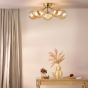 Liora 5 Light Semi-Flush Antique Gold and Amber Ribbed Glass