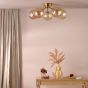 Liora 5 Light Semi-Flush Antique Gold and Amber Ribbed Glass