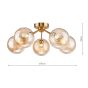 Liora 5 Light Semi-Flush Antique Gold and Amber Ribbed Glass