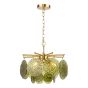 Lumira 4 Light Pendant Natural Brass and Green Glass