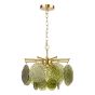 Lumira 4 Light Pendant Natural Brass and Green Glass