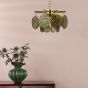 Lumira 4 Light Pendant Natural Brass and Green Glass