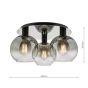 Lycia 3 Light Flush Matt Black Smoked Ombre Glass 