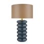 Niamh Table Lamp Blue Glass and Aged Bronze With Taupe Drum Shade