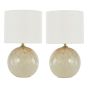 Nicolette Twin Pack Table Lamp Pink and Cream Ceramic With Linen Shade