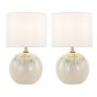 Nicolette Twin Pack Table Lamp Green and Cream Ceramic With Linen Shade