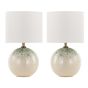 Nicolette Twin Pack Table Lamp Green and Cream Ceramic With Linen Shade