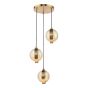 Ophira 3 Light Cluster Pendant Antique Gold and Amber Ribbed Glass