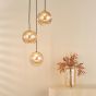 Ophira 3 Light Cluster Pendant Antique Gold and Amber Ribbed Glass
