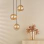 Ophira 3 Light Cluster Pendant Antique Gold and Amber Ribbed Glass