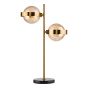Ophira 2 Light Table Lamp Antique Gold Black Marble and Amber Ribbed Glass