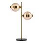 Ophira 2 Light Table Lamp Antique Gold Black Marble and Amber Ribbed Glass