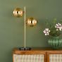 Ophira 2 Light Table Lamp Antique Gold Black Marble and Amber Ribbed Glass