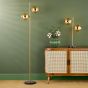 Ophira 2 Light Table Lamp Antique Gold Black Marble and Amber Ribbed Glass