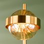 Ophira 2 Light Floor Lamp Antique Gold Black Marble and Amber Ribbed Glass