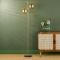 Ophira 2 Light Floor Lamp Antique Gold Black Marble and Amber Ribbed Glass